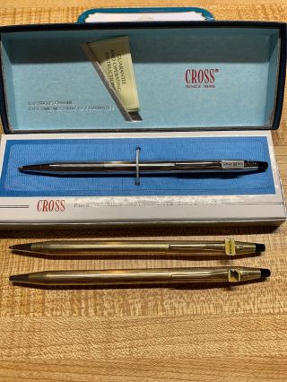 Cross Classic Pens (3) 1 Chrome And 2 Gold Filled,  Vintage,  Usa Made