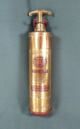 Vintage Antique General Quick Aid Brass Pump Fire Extinguisher 1 Qt W/ Bracket
