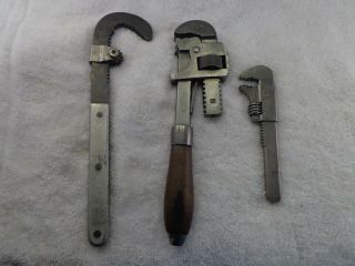 3 Old Antique Or Vintage Adjustable Wrenches Wrench Collectible Tools