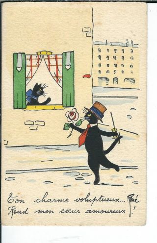 Ax - 230 - Anthropomorphic Cats,  Artist Signed Rene,  Div Back 1907 - 1915 Postcard