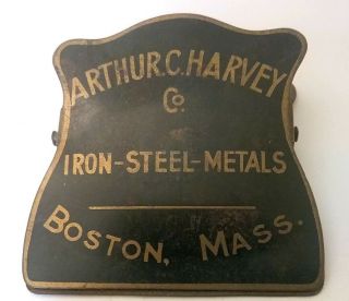 Antique Brass Advertising Metal Paper Clip,  Iron Steel Metals,  Boston,  Mass.