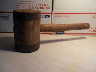 Old Vintage Hammer Round Head 3 1/2 " X 6 " Wood Mallet Maul Woodworking Tool