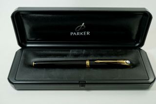 Parker Roller Ball Pen Black From France W/ Box For Restoration Or Parts