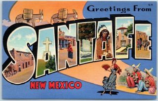 Santa Fe Mexico Large Letter Postcard - Curteich Linen C1940s