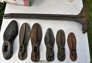 Antique Cast Iron Cobbler Anvil Shoe Repair Stand Shoemakers Tool & 6 Forms