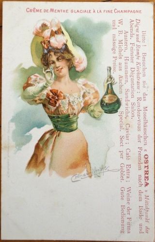 Creme De Menthe Liqueur/liquor 1903 French Advertising Postcard - Color Litho