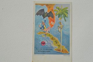 Bacardi Rum Advertising Postcard Depicting A Cuba & Usa Map Uncle Sam,  Bat Etc