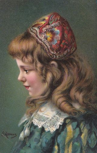 S.  Assmus Little Girl With A Tapestry Head Cap.  Misch Pub.