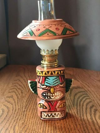 Vintage Souvenir Ceramic Totem Pole Mini Oil Lamp Lantern