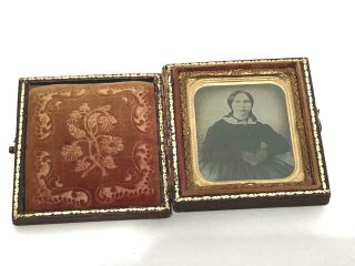 Civil War Era Tintype Photo In Miniature Leather Frame Young Woman Portrait