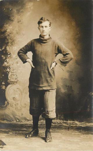 1910s Rppc Young Man Football Player,  Studio Photo By Jas.  Hall Woodburn Or