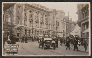 1911 Newport Post Office & Savoy Hotel Real Photo Postcard Vintage Car Wales