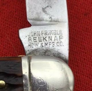Vintage JOHN PRIMBLE BELKNAP HDW & MFG CO Muskrat Pocket Knife c.  1940 - 1968 Bone 3