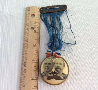 Htf Mckinley And Hobart Badge Button Ribbon Inauguration 2 Sided Celluloid Pin