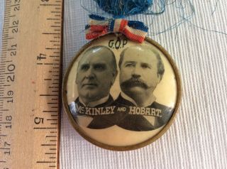 HTF McKinley And Hobart Badge Button Ribbon Inauguration 2 Sided Celluloid Pin 2