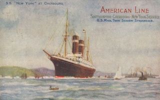 S.  S.  " York " At Cherbourg American Line Southampton - Cherboug - Ny Postcard