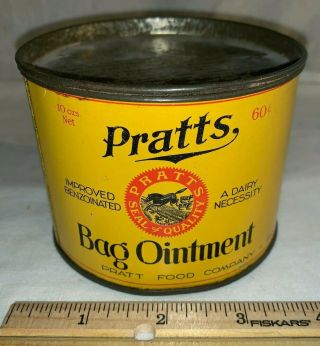 Antique Pratts Bag Ointment Dairy Cow Farm Veterinary Vet Medicine Tin Litho Can