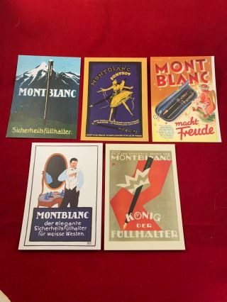 Rare Vintage Mont Blanc Pen Post Cards (set Of 5)