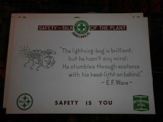 Johnstown Pa 1961 Bethlehem Steel Safety Poster Cardboard