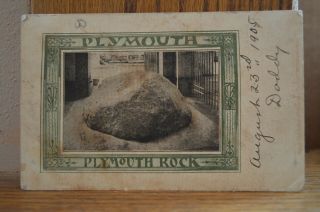 1905 Plymouth Rock With Mayflower & The Rock On Back Massachusetts Postcard