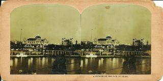 Rare 1905 Portland Lewis & Clark Exposition Stereoview - Expo Buildings At Night