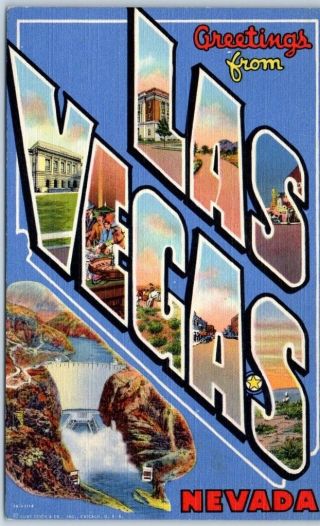 Las Vegas Nevada Large Letter Postcard Blue Vertical Curteich Linen 1940s