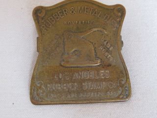 Vintage Brass Desk Clip Los Angeles Rubber Stamp Co.  Rubber & Metal Dies