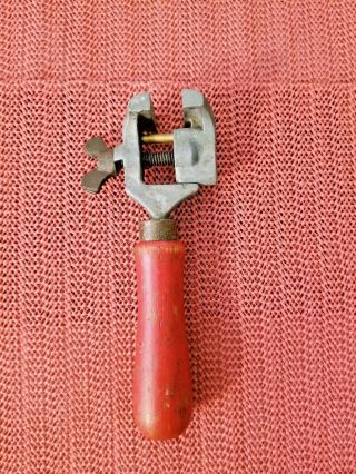 Vintage Hand Held Clamp Or Mini Vise With Red Wood Handle