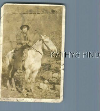 Real Photo Rppc A,  7436 Cowboy Man Sitting On Horse In Desert