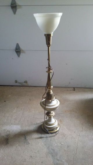 Stiffel Brass Lotus Urn Enamel Table Lamp Vintage Hollywood Regency