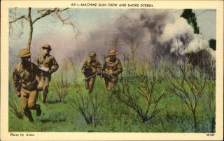 Machine Gun Crew And Smoke Screen Military Army Soldiers Wwii Ww2 1930 - 1940s