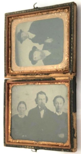 2 Civil War Era Tintype Photos In Leather Frame Family