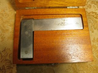 Vintage Brown & Sharpe 542 Beveled Edge 4 " Steel Square In Wood Box