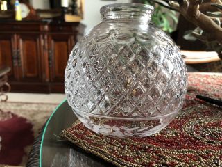 Vintage Crystal Cut Glass Lamp Globe Shade Or Light Fixture - Etched