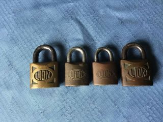 (4) Vintage LION Locks,  No Keys 5