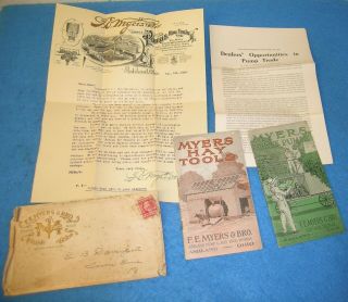 Antique 1914 Myers Pumps & Hay Tools Dealer Booklets & Letter In Orig Envelope