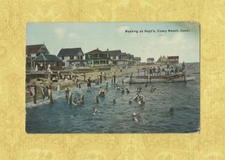 Ct East Haven 1908 - 19 Antique Postcard.  Bathing At Cosey Beach To Woodmont Conn