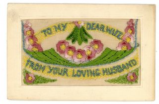 Hand Made - To My Wife From Husband - Embroidered Postcard Embroidery Greetings