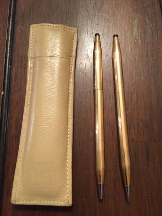 Cross Pen Pencil Set 14k Gold Filled 1/20 Rose Etching Pen/pencil Purse