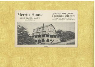 Me Orrs Island 1908 - 29 Postcard Advertising Card Merritt House Menu Maine