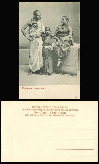 Singapore Old Postcard Indian Hindoo Hindu Family Man Woman Little Girl Costumes