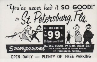 Smorgarama,  All You Can Eat,  St.  Petersburg,  Fl,  Vintage Advertising Postcard