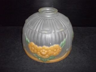 Antique Vintage Frosted Dome Reverse Hand Painted Green Orange Glass Light Shade
