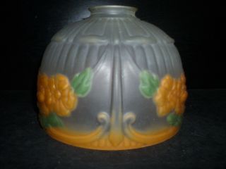 Antique Vintage Frosted Dome Reverse Hand Painted Green Orange Glass Light Shade 4