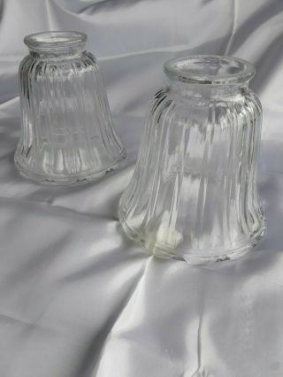 2 Ribbed Glass Light Shade Holophane Retro Vintage Scalloped Edge Clear Dome