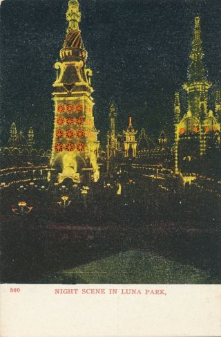 Brooklyn Ny – Night Scene In Luna Park - Udb (pre 1908)