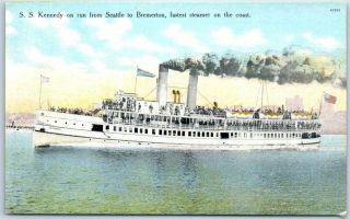 1910s Ferry Boat Postcard " S.  S.  Washington On Run From Seattle To Bremerton "