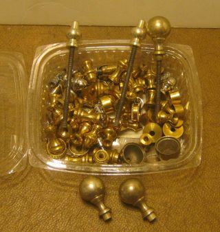 Large Assortment Of Brass Lamp Parts Finials Extenders & More
