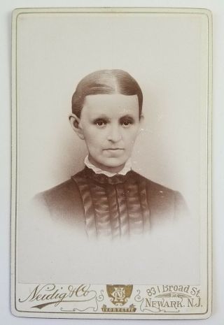 Cabinet Card Photograph Painted Portrait Of A Woman Neidig And Co Newark Nj