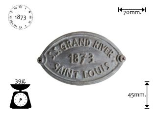 S.  S.  Grand River Saint Louis Lights Brass Emblem 1873 Lamp